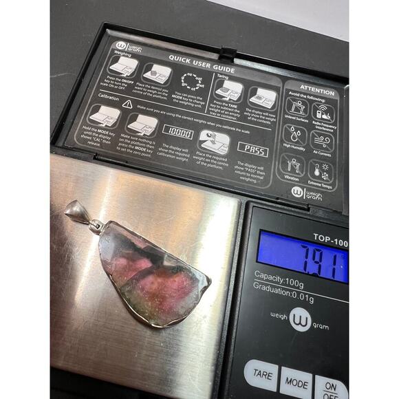 NEW Watermelon multi tourmaline sterling silver pendant 7.91 grams - Picture 10 of 11